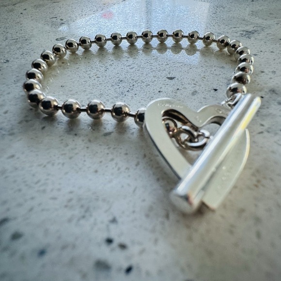 Gucci Sterling Silver Heart Ball Chain Toggle Bracelet Genuine Signed - Picture 10 of 16